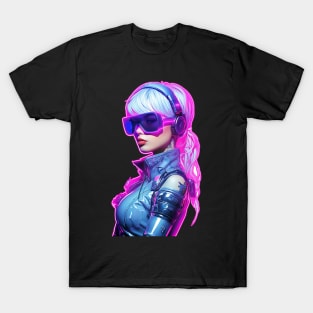 Cyberpunk Futuristic Neon Woman with Pink Visor Shades Graphic T-Shirt